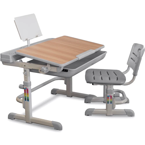 Комплект Evo-kids (стул+стол+полка) Evo-04 G клен (XL) Grey - столешница белая / цвет пластика серый: Возраст ребенка от 3-х лет