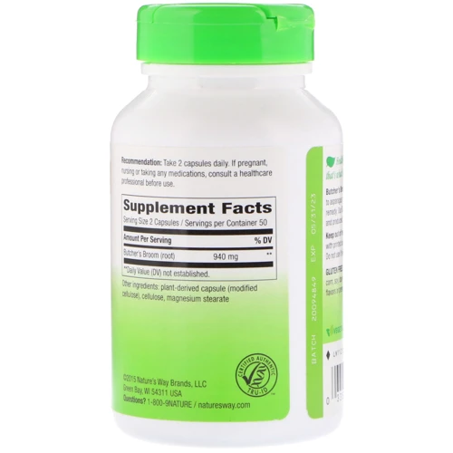 Nature's Way Butcher's Broom Root 470 mg 100 Caps Иглица шиповатая: Форма выпуска Капсулы