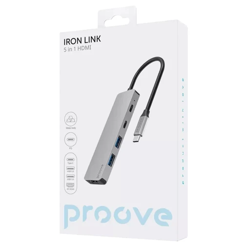 Адаптер Proove Adapter Iron Link USB-C to 2xUSB-C+2xUSB3.0+HDMI Silver (HBIL00222024) фото 6