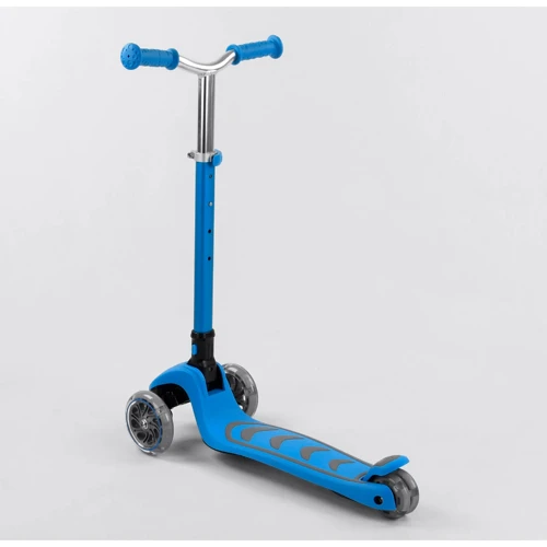 Самокат трехколесный Best Scooter складной алюминиевый руль, 4 колеса PU со светом Blue (102319): Тип тормоза ножной