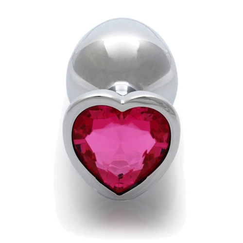 Металлическая анальная пробка Ouch! Heart Gem Silver - Rubellite Pink, S