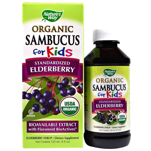 Nature's Way Organic Sambucus for Kids Standardized Elderberry 4 fl oz (120 ml) Berry Flavor Чорна бузина