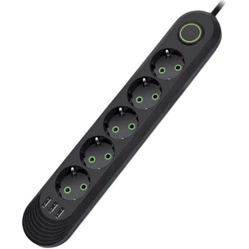 Сетевой фильтр Voltronic F05U 5 розеток EU 3хUSB Black (F05U-Black)