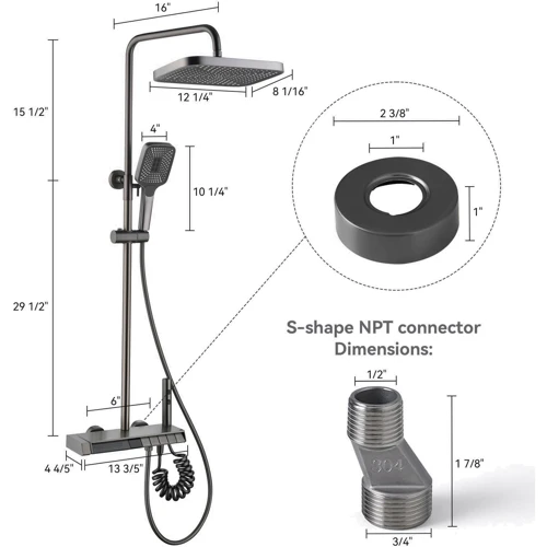 Душова система Lefton Thermostatic Shower System with 5 Water Modes and Temperature Display Screen-SST2206 Grey фото 10