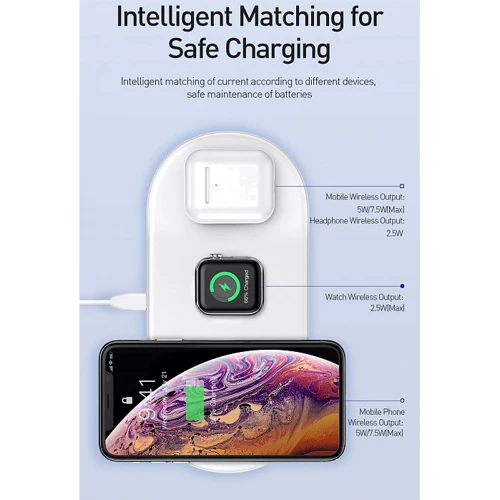 Зарядний пристрій Baseus Wireless Charging Smart White (WX3IN1-C02) for Apple iPhone, Apple Watch and Apple AirPods фото 5