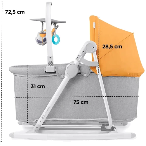 Шезлонг-гойдалка 5 в 1 Kinderkraft Nola Forest Yellow (KBNOLA00YEL0000): Додаткові зручності дуга с игрушками, Изменение наклона, москитная сетка, Ремни безопасности, Система складывания, Съемн