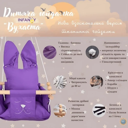 Гойдалки дитячі Infancy Вухата тканинна підвісна синя фото 6