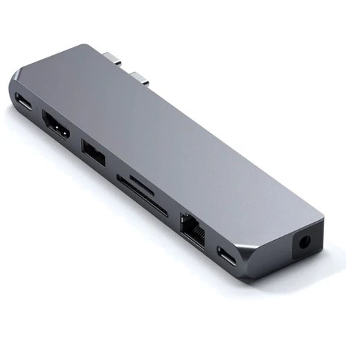 Адаптер Satechi Adapter Aluminum USB-C to 2xUSB-C+USB+HDMI+RJ45+SD+3.5mm Space Gray (ST-UCPHMXM): Цвет серый