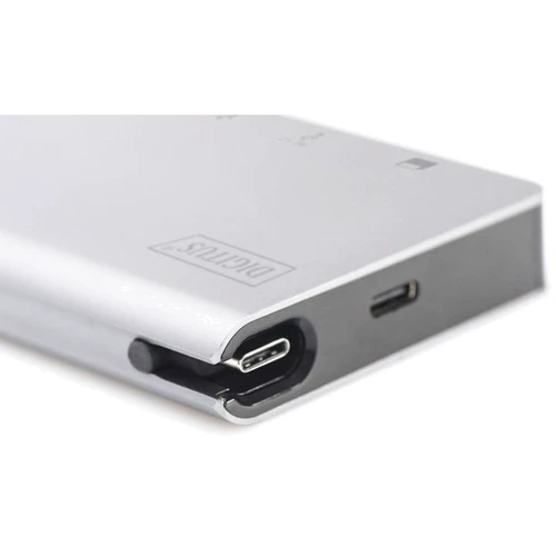 Адаптер Digitus Adapter USB-C to HDMI+VGA+2xUSB+USB-C+SD/TF+RJ54 Silver (DA-70866): Додаткові роз'єми SD+TF Card, HDMI, VGA, USB-C, Ethernet, USB 3.0