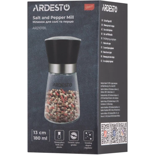 Набір для спецій Ardesto Gemini Млин для солі та перцю чорний 180 мл (AR2101BL)