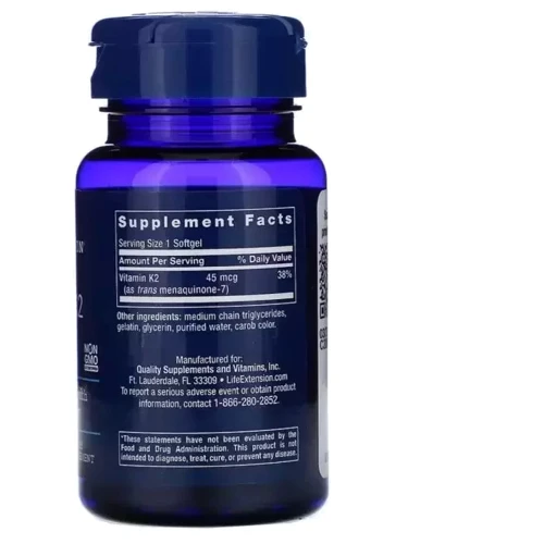 Life Extension Low Dose Vitamin K2 (MK-7) Витамин К2 (МК-7) 45 мкг 90 капсул: Тип Витамин K