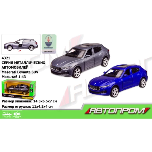 

Машина металл 4321 АВТОПРОМ, 1:43 Maserati Levante SUV, 2 цвета, откр.двери, 14,5x6,5