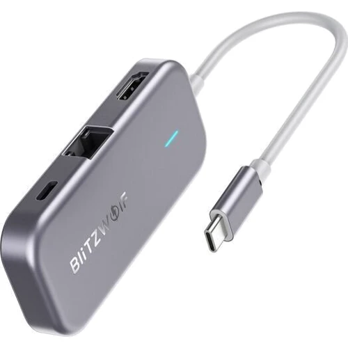 Адаптер BlitzWolf Adapter USB-C to USB-C + 3xUSB + HDMI + RJ45 Grey (BW-TH10): Колір сірий