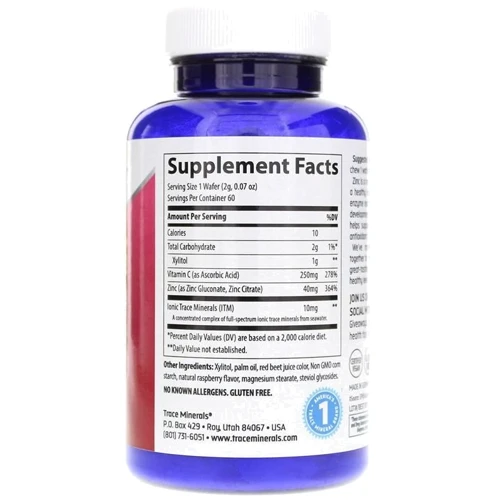 Trace Minerals Research Zinc + Vitamin C Chewables, Raspberry 60 Chewable Wafers (TMR-00497): Тип цинк