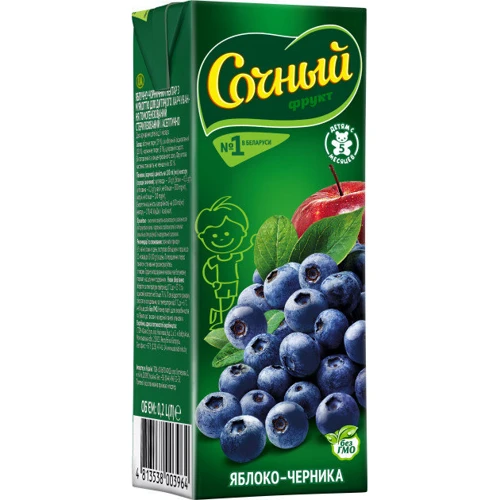 Сочный фрукт нектар яблоко-черника сочный 0,2 л (4813538003964)