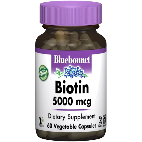 Bluebonnet Nutrition Biotin 5000 mcg, 60 Vegetable Capsules (BLB0447)