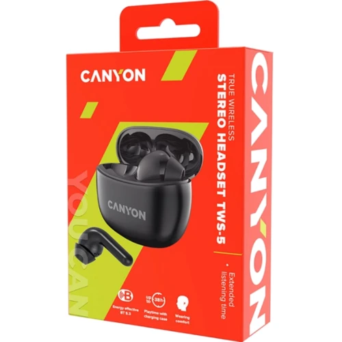 Наушники Canyon TWS-10 OnGo ANC ENC Black (CNS-TWS10B): Время работы, ч 6.5