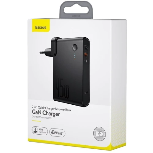 Зарядное устройство Baseus Wall Charger Power Station GaN USB and USB-C 45W + Power Bank 1000mAh Black (PPNLD-C01) фото 5