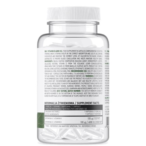 OstroVit Vitamin D3 4000 + K2 VEGE 120 caps / 120 servings: Пол Унисекс