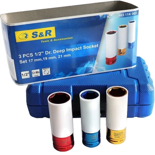 Набор головок торцевых S&R 1/2" 3шт.:17мм, 19мм, 21мм L78мм для литых дисков