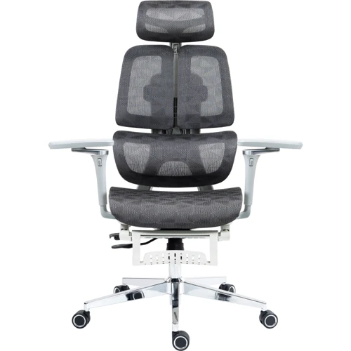 Кресло GT Racer B-2450 White/Gray: Оснащение С крестовиной, С колесиками, Подставка для ног, Подголовник, Подлокотники, Механизм качания