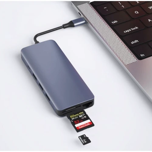 Адаптер WIWU Adapter A12 Alpha 12 in 1 USB-C to 3xUSB 3.0+3xUSB 2.0+USB-C+SD+HDMI+RJ45+3.5 Grey фото 5