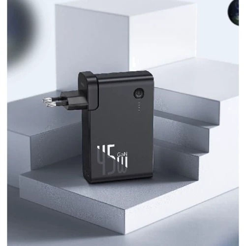 Зарядное устройство Baseus Wall Charger Power Station GaN 2xUSB-C 45W + Power Bank 1000mAh Black (PPNLD-F01): Количество USB-портов 2