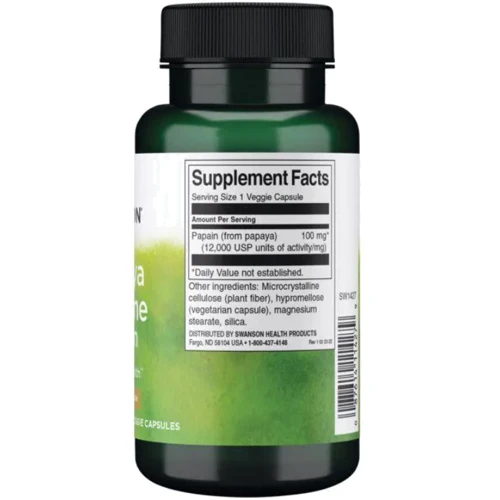 Swanson Papaya Enzyme Papain Фермент Папайи Папаин 100 мг 90 веганских капсул: Тип Пищеварительные ферменты