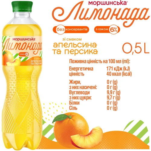 Напій соковмісний Моршинська Лимонада зі смаком апельсина та персика 12х0.5 л (DS482001700275212) фото 6