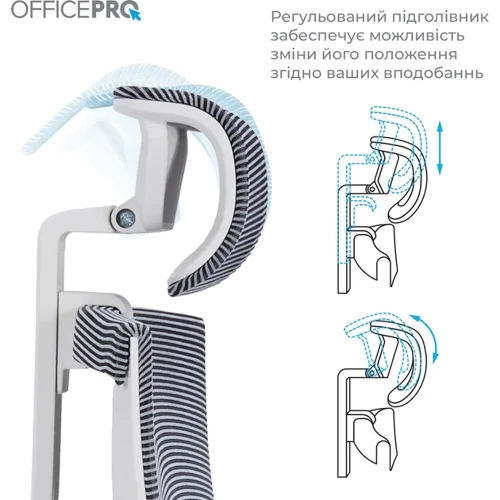 Офісне крісло OfficePro Balance OC620-W-DG-DG: Оснащення З коліщатками, З хрестовиною, Поперековий валик, підлокітники, Підголівник