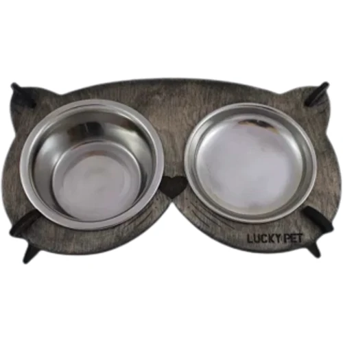 Миски на подставке Lucky Pet Cat 32x18x8 см черные (4820224213507): Материал Металл, Дерево
