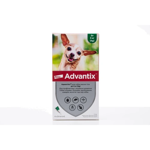 Капли Bayer/Elanco Advantix для собак до 4 кг от заражений экто паразитами 4 пипетки/1 уп. (4007221047223)