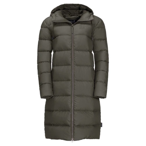 Пуховик Jack Wolfskin Crystal Palace Coat 1204131-5066 40 сіро-оливковий зимовий з капюшоном довгий