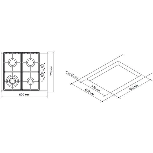 Варильна поверхня газова Pyramida PSG 614 BLACK LUXE: Кількість конфорок 4