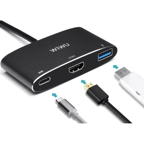 Адаптер WIWU Adapter C2H USB-C to USB-C+HDMI+USB3.0 HUB Grey: Цвет серый