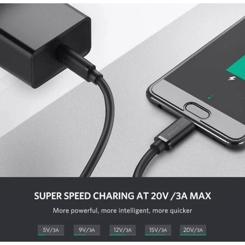 Кабель UGREEN USB-C to USB-C US286 3A 60W 1.5m Black фото 5