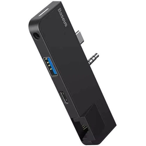 Адаптер Baseus Adapter USB-C+3.5mm to USB3.0+RJ45+USB-C+3.5mm Black (CAHUB-FG01) фото 4