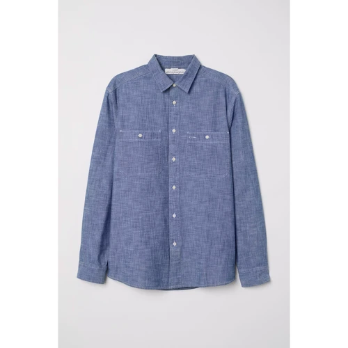Рубашка H&M 6067277 48 синяя с длинным рукавом
