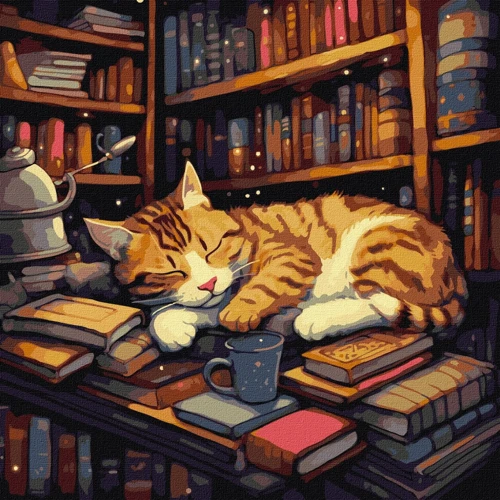 Картина по номерам Идейка Пушистый книголюб 40х40 см (KHO6505)