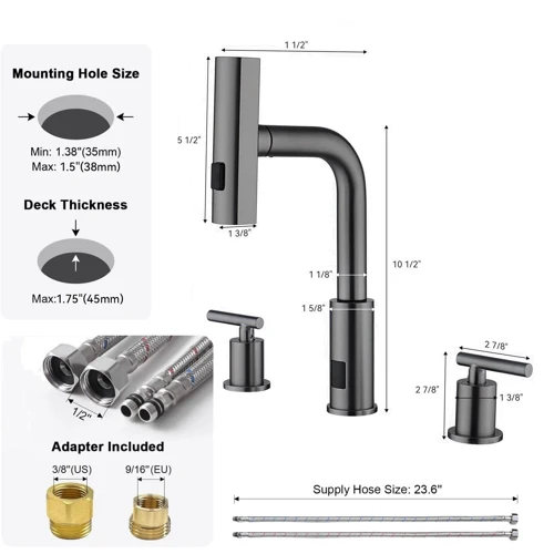 Смеситель для раковины Lefton Two-Handle Widespread Waterfall & Pull-Out Bathroom Faucet with Temperature Display-BFWS2401 Grey фото 12