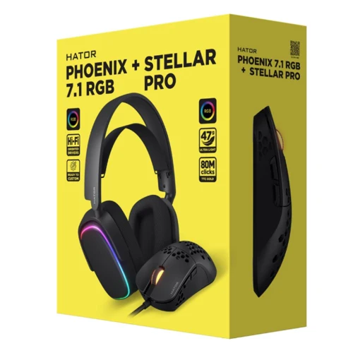 Навушники Hator Phoenix 7.1 RGB + Stellar Pro Black (НТR-001): Тип конструкції полноразмерные