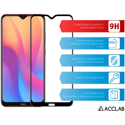 Аксесуар для смартфона ACCLAB Tempered Glass Full Glue Black for Xiaomi Redmi 8A: Колір чорний