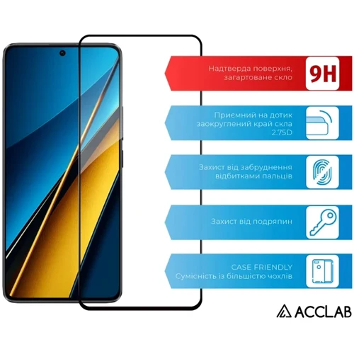 ACCLAB Tempered Glass Full Glue Black for Xiaomi Poco X6: Цвет черный