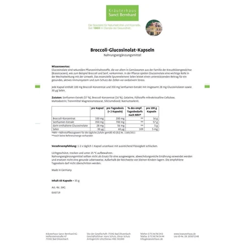 Sanct Bernhard Broccoli-Glucosinolat Концентрат Броколі та Гірчиця 60 капсул: Форма випуску капсули