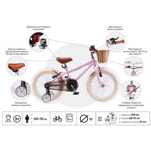 Дитячий велосипед Miqilong RM 16" рожевий (ATW-RM16-PINK)