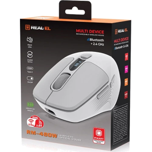 Мышь REAL-EL RM-480 W Black (EL123200050): Интерфейс подключения Bluetooth, Wireless