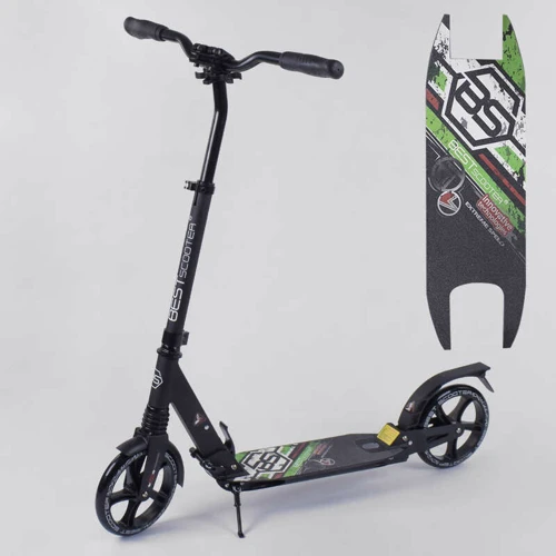 Самокат алюмінієвий Best Scooter з PU колесами, 2 аммортизаторами Black / Green (92090)