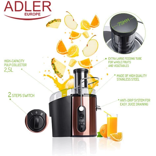 Соковыжималка Adler AD 4123: Объём контейнера для сока 1,5 л