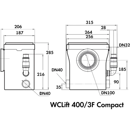 Станція каналізаційна NPO WCLift 400/3F Compact: Потужність, кВт 0.4
