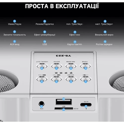 Портативна караоке-система Inspire YS-223 white з 2 мікрофонами (YS-223): Кріплення Стоечный